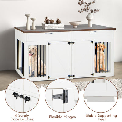 3-in-1 Double Dog Crate Furniture Large Breed Wood Dog Kennel Cage TV Stand with Removable Divider and 2 Doors