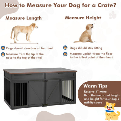 3-in-1 Double Dog Crate Furniture Large Breed Wood Dog Kennel Cage TV Stand with Removable Divider and 2 Doors