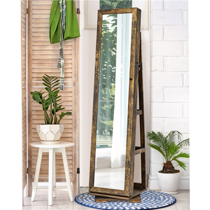 3-in-1 Freestanding Lockable Jewelry Armoire 360° Swivel Mirrored Jewelry Cabinet Organizer with Full Length Mirror and Large Storage Capacity