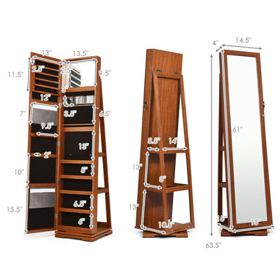 3-in-1 Freestanding Lockable Jewelry Armoire 360° Swivel Mirrored Jewelry Cabinet Organizer with Full Length Mirror and Large Storage Capacity