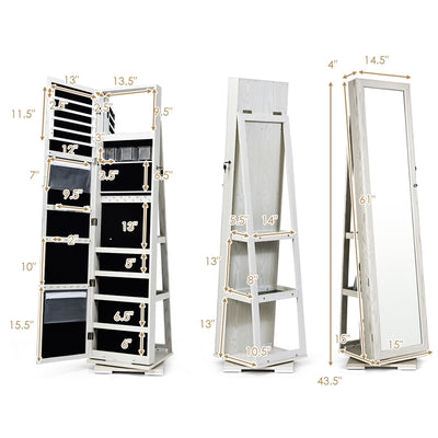 3-in-1 Freestanding Lockable Jewelry Armoire 360° Swivel Mirrored Jewelry Cabinet Organizer with Full Length Mirror and Large Storage Capacity