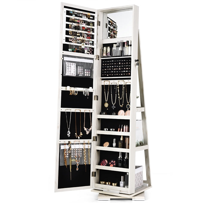 3-in-1 Freestanding Lockable Jewelry Armoire 360° Swivel Mirrored Jewelry Cabinet Organizer with Full Length Mirror and Large Storage Capacity