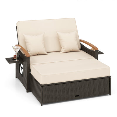 3-in-1 Outdoor Rattan Daybed Patio Wicker Loveseat Sofa Set with Multipurpose Ottoman and Adjustable Backrest