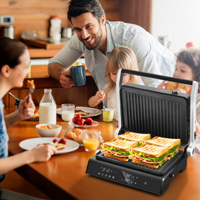 3-in-1 Panini Press Sandwich Maker Electric Indoor Grill with 5 Auto Modes and LED Display