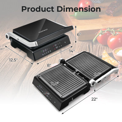 3-in-1 Panini Press Sandwich Maker Electric Indoor Grill with 5 Auto Modes and LED Display