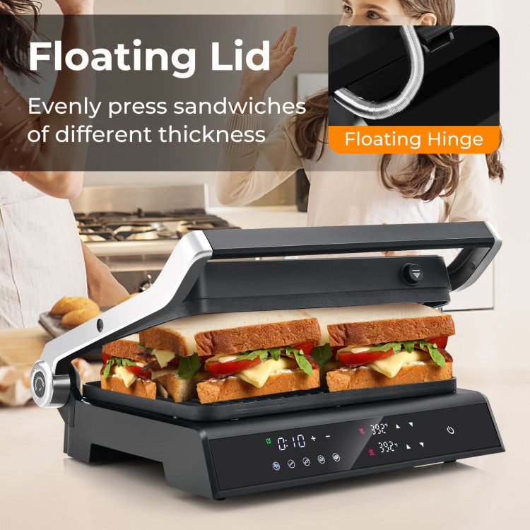 3-in-1 Panini Press Sandwich Maker Electric Indoor Grill with 5 Auto Modes and LED Display