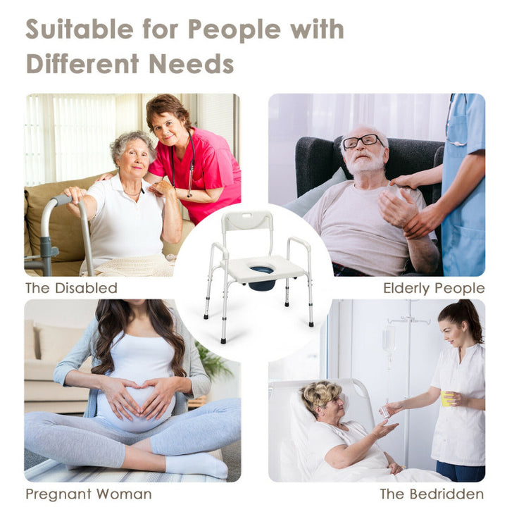 3-in-1 Portable Bedside Commode Chair Height Adjustable Toilet Seat Bath Shower Chair with Removable Bucket