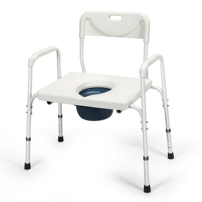 3-in-1 Portable Bedside Commode Chair Height Adjustable Toilet Seat Bath Shower Chair with Removable Bucket