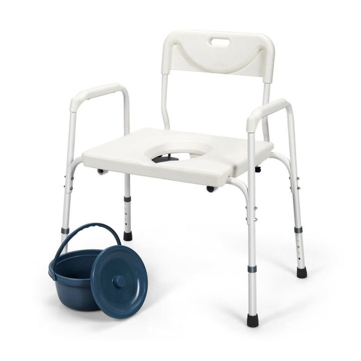 3-in-1 Portable Bedside Commode Chair Height Adjustable Toilet Seat Bath Shower Chair with Removable Bucket