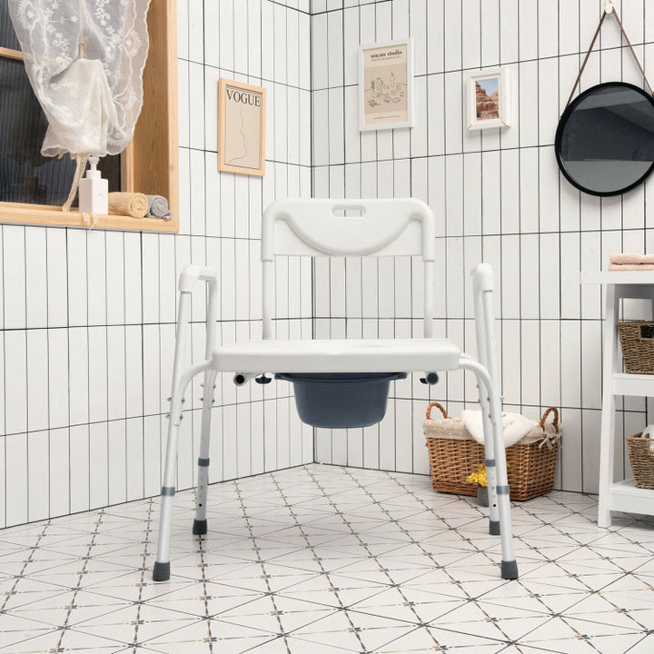 3-in-1 Portable Bedside Commode Chair Height Adjustable Toilet Seat Bath Shower Chair with Removable Bucket