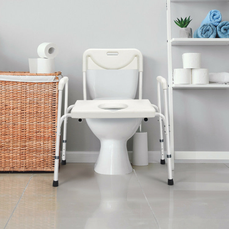 3-in-1 Portable Bedside Commode Chair Height Adjustable Toilet Seat Bath Shower Chair with Removable Bucket