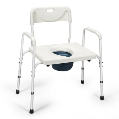 3-in-1 Portable Bedside Commode Chair Height Adjustable Toilet Seat Bath Shower Chair with Removable Bucket