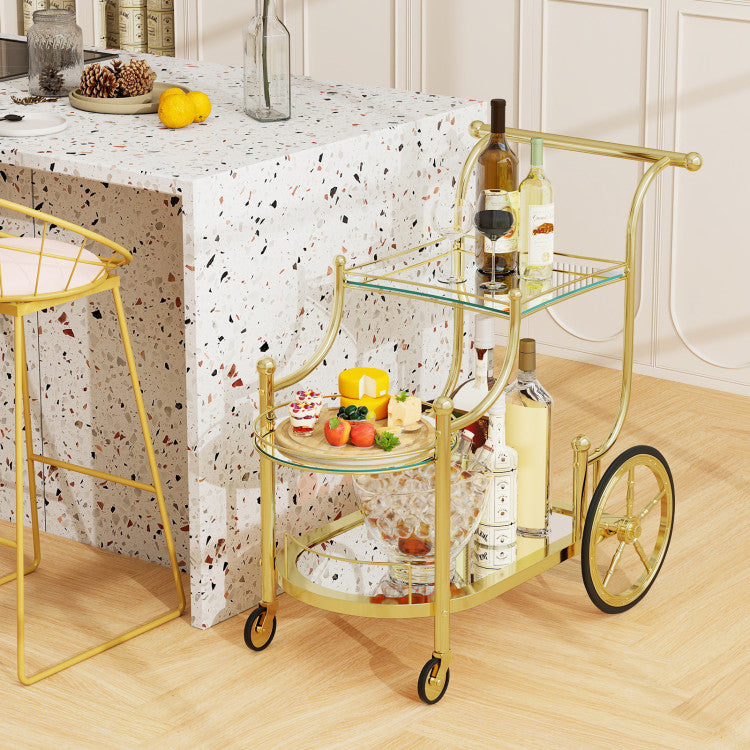 3-Tier Home Bar Serving Cart on Wheels with Mirrored Shelves