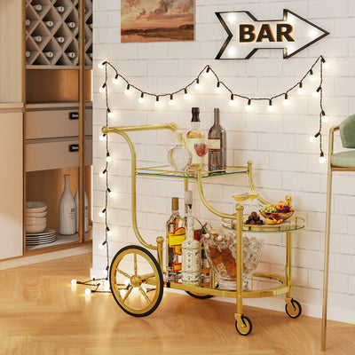 3-Tier Home Bar Serving Cart on Wheels with Mirrored Shelves