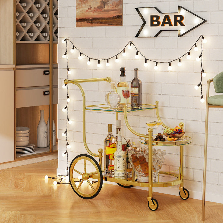 3-Tier Home Bar Serving Cart on Wheels with Mirrored Shelves