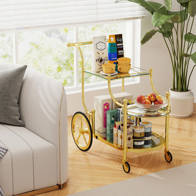3-Tier Home Bar Serving Cart on Wheels with Mirrored Shelves