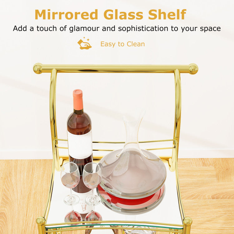 3-Tier Home Bar Serving Cart on Wheels with Mirrored Shelves