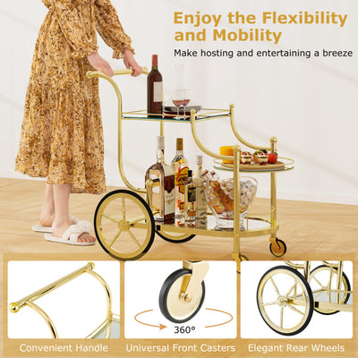 3-Tier Home Bar Serving Cart on Wheels with Mirrored Shelves