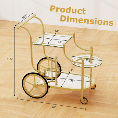 3-Tier Home Bar Serving Cart on Wheels with Mirrored Shelves