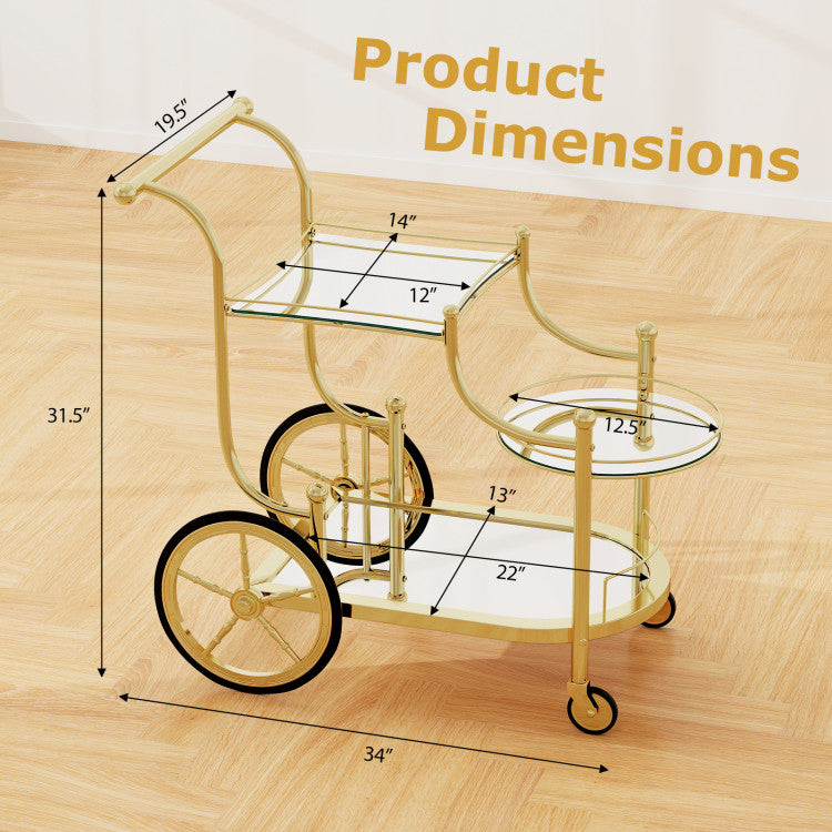 3-Tier Home Bar Serving Cart on Wheels with Mirrored Shelves