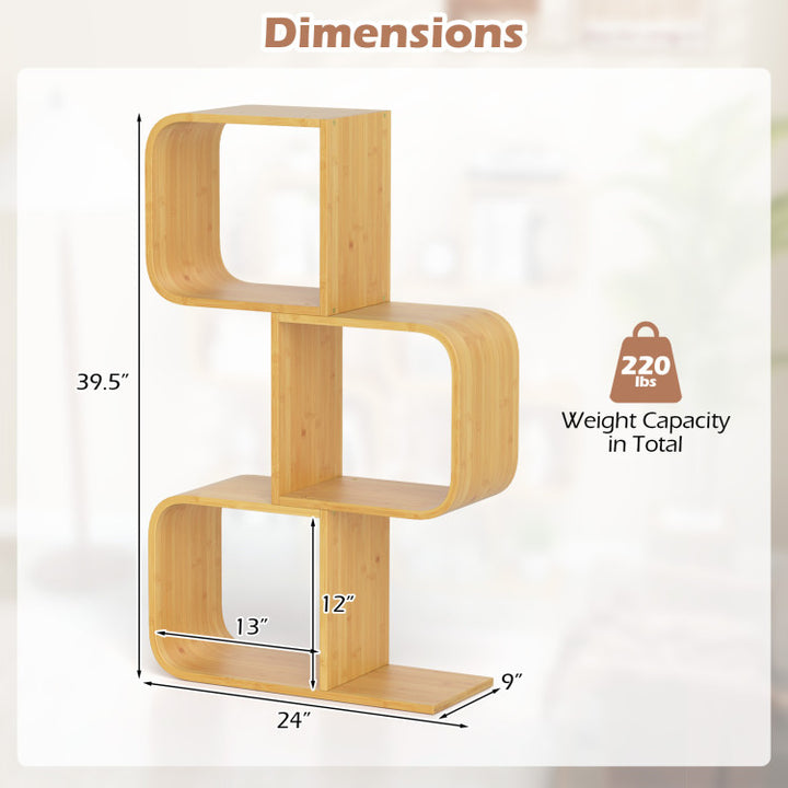 3-Tier S-Shaped Bookcase with 3 Open Cubes for Living Room