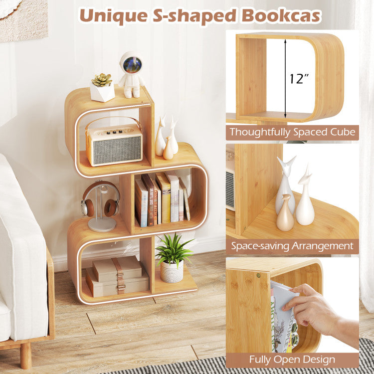 3-Tier S-Shaped Bookcase with 3 Open Cubes for Living Room