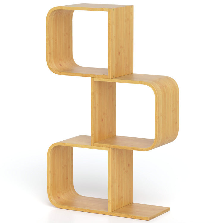 3-Tier S-Shaped Bookcase with 3 Open Cubes for Living Room