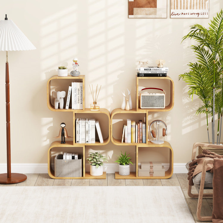 3-Tier S-Shaped Bookcase with 3 Open Cubes for Living Room