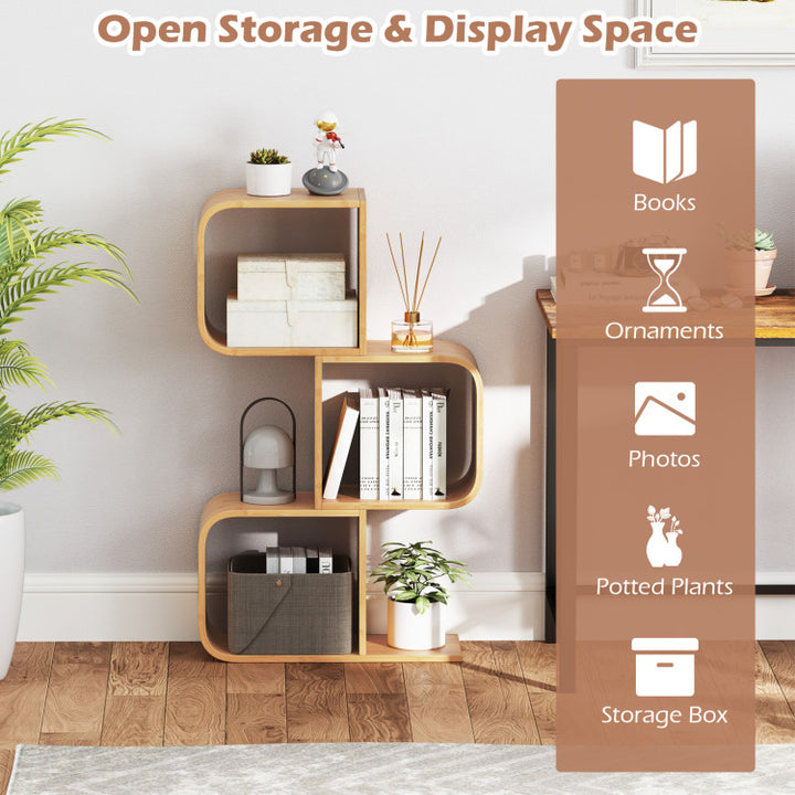 3-Tier S-Shaped Bookcase with 3 Open Cubes for Living Room