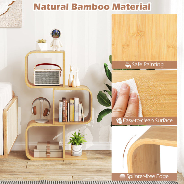 3-Tier S-Shaped Bookcase with 3 Open Cubes for Living Room