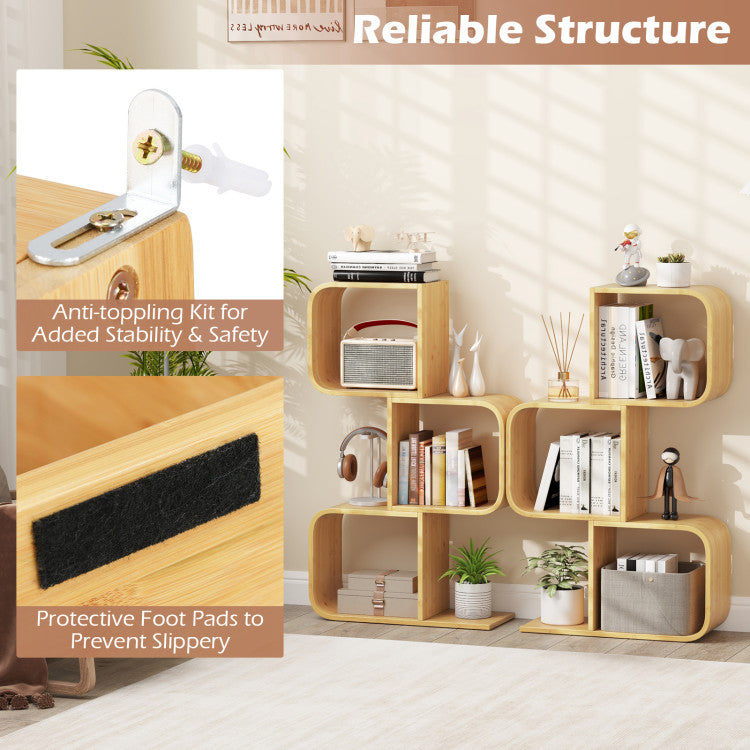3-Tier S-Shaped Bookcase with 3 Open Cubes for Living Room