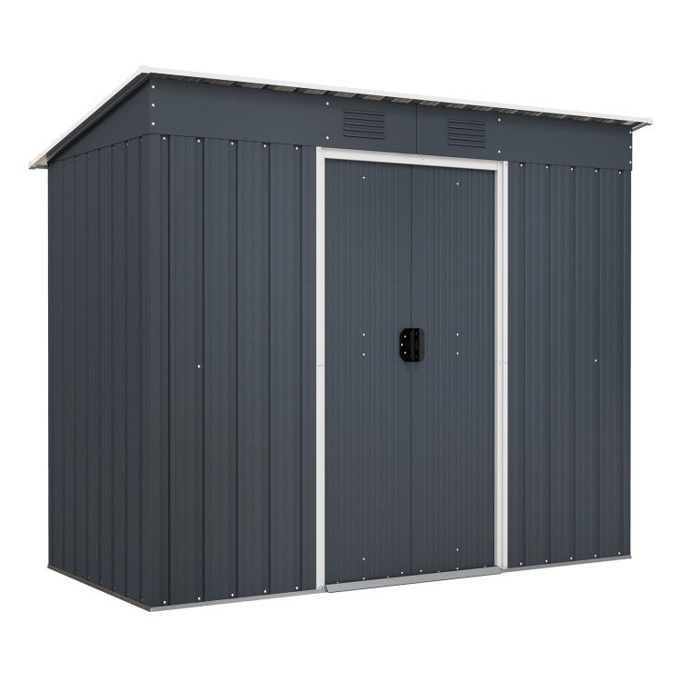 3.6 x 7.1 FT Outdoor Metal Storage Shed Garden Tool House Organizer with Sliding Doors for Backyard Lawn