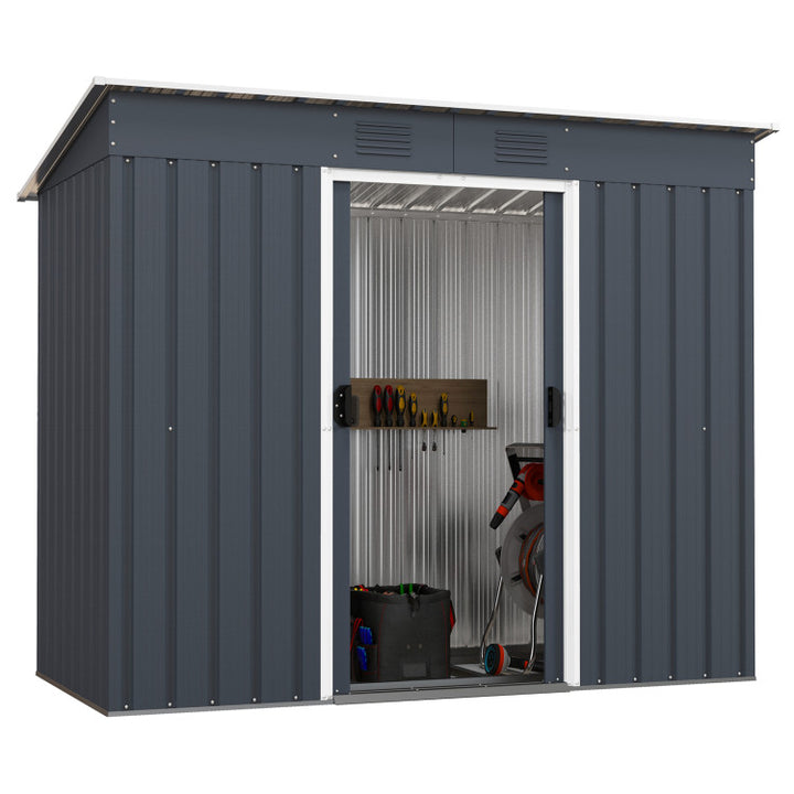 3.6 x 7.1 FT Outdoor Metal Storage Shed Garden Tool House Organizer with Sliding Doors for Backyard Lawn