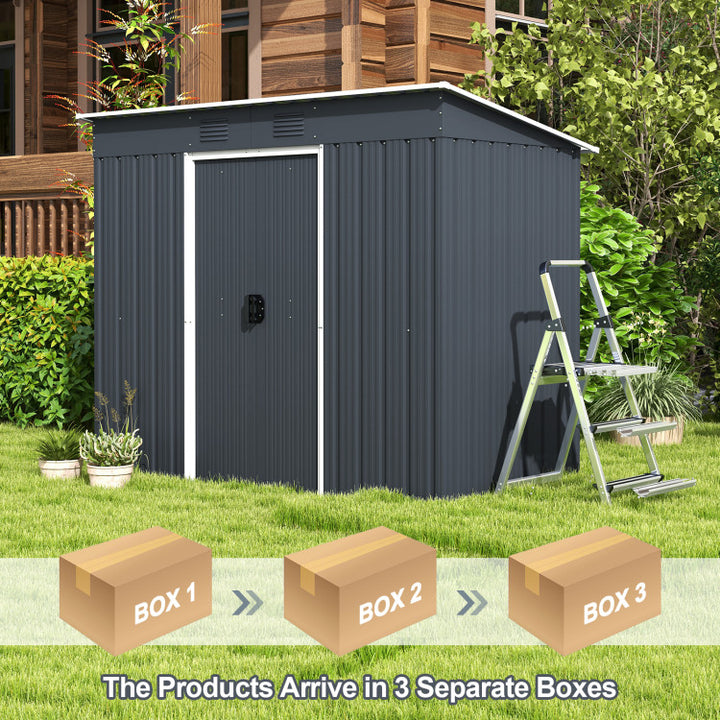 3.6 x 7.1 FT Outdoor Metal Storage Shed Garden Tool House Organizer with Sliding Doors for Backyard Lawn