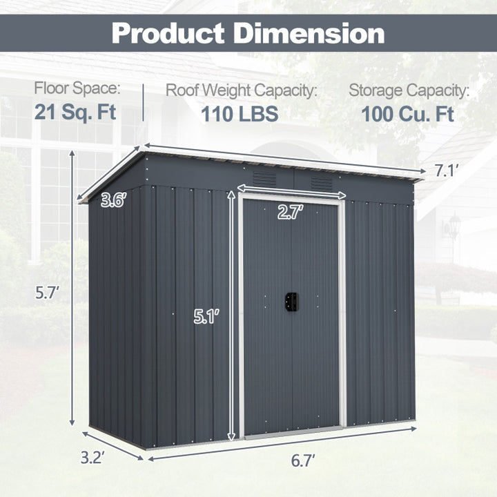 3.6 x 7.1 FT Outdoor Metal Storage Shed Garden Tool House Organizer with Sliding Doors for Backyard Lawn