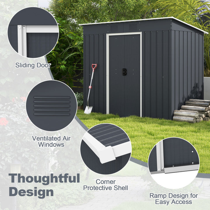 3.6 x 7.1 FT Outdoor Metal Storage Shed Garden Tool House Organizer with Sliding Doors for Backyard Lawn