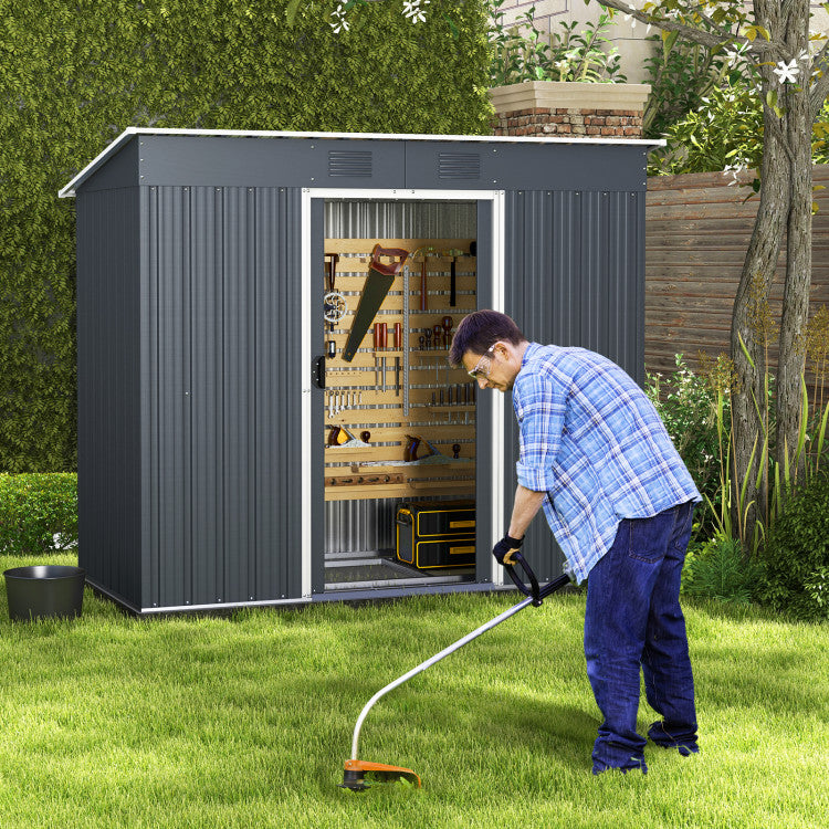 3.6 x 7.1 FT Outdoor Metal Storage Shed Garden Tool House Organizer with Sliding Doors for Backyard Lawn