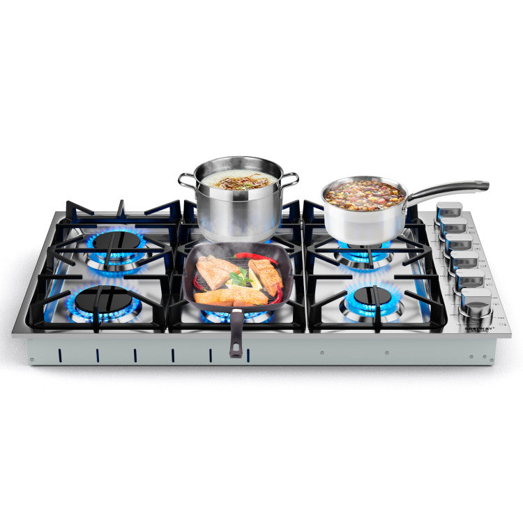 30/36 Inch Gas Cooktop Stainless Steel Gas Range Stove Top with 4/6 Powerful Burners and ABS Knobs