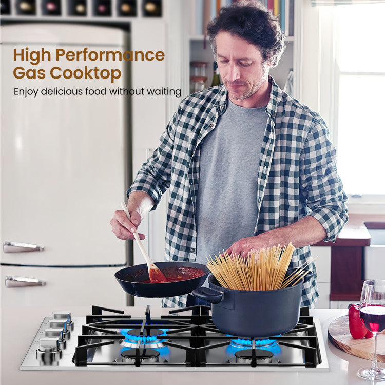 30/36 Inch Gas Cooktop Stainless Steel Gas Range Stove Top with 4/6 Powerful Burners and ABS Knobs