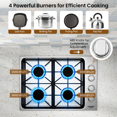 30/36 Inch Gas Cooktop Stainless Steel Gas Range Stove Top with 4/6 Powerful Burners and ABS Knobs