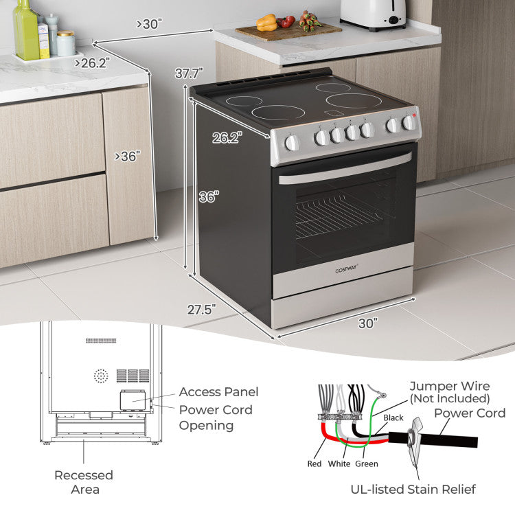 30 Inch Freestanding and Slide-in Kitchen Stove with 4 Burners Ceramic Cooktop