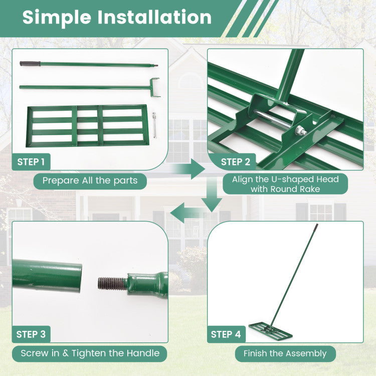 30 x 10 Inch Lawn Leveling Rake with Ergonomic Handle