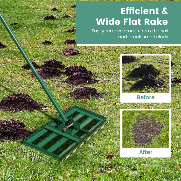 30 x 10 Inch Lawn Leveling Rake with Ergonomic Handle