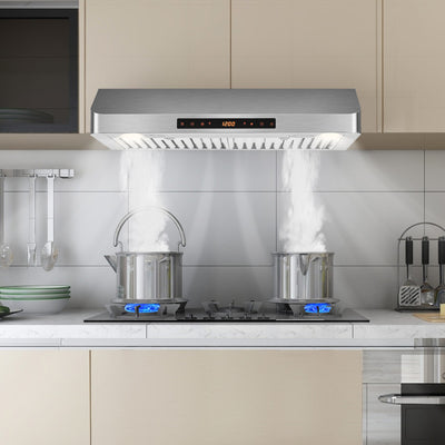 30 Inch Under Cabinet Range Hood 900 CFM Stainless Steel Kitchen Vent with Adjustable LED Lights and Remote Control