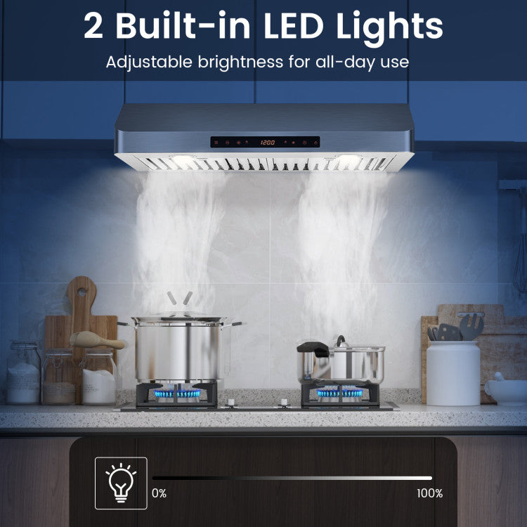 30 Inch Under Cabinet Range Hood 900 CFM Stainless Steel Kitchen Vent with Adjustable LED Lights and Remote Control