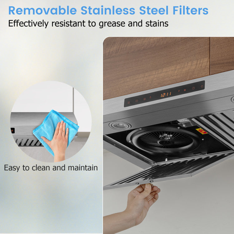 30 Inch Under Cabinet Range Hood 900 CFM Stainless Steel Kitchen Vent with Adjustable LED Lights and Remote Control