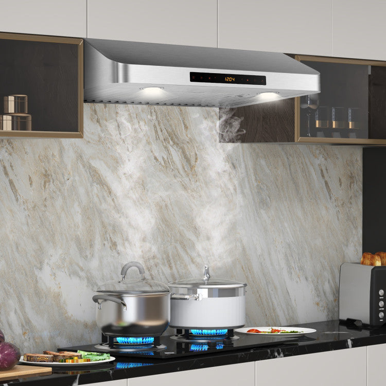 30 Inch Under Cabinet Range Hood 900 CFM Stainless Steel Kitchen Vent with Adjustable LED Lights and Remote Control