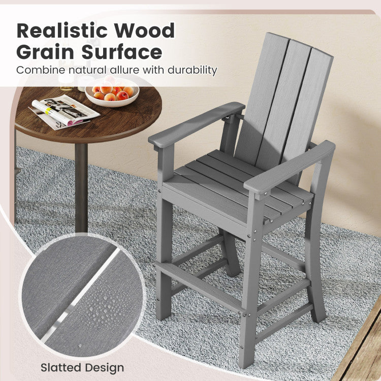 30 Inches Counter Height Bar Stool Outdoor HDPE Tall Adirondack Chair with Armrests and Footrest