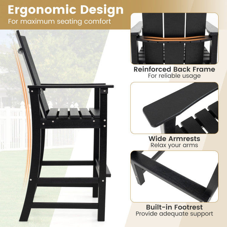 30 Inches Counter Height Bar Stool Outdoor HDPE Tall Adirondack Chair with Armrests and Footrest