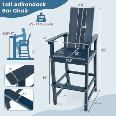 30 Inches Counter Height Bar Stool Outdoor HDPE Tall Adirondack Chair with Armrests and Footrest